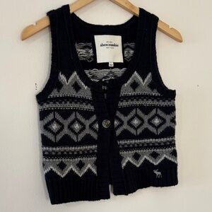 Rare Y2K Abercrombie Moose Nordic Wool Blend Sweater Vest Fair Isle Navy Gray L